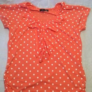 Peach and white polkadots shirt